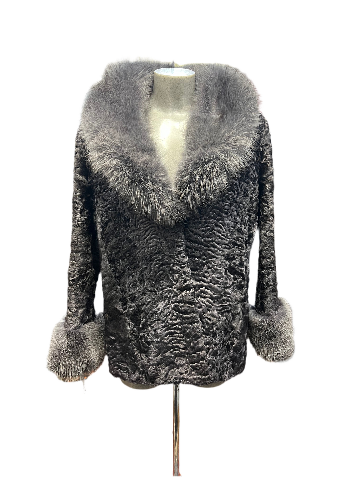 Manteau astrakan col et poignée en renard